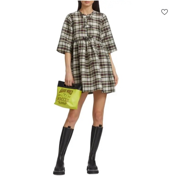 GANNI Babydoll Mini Dress with Ribbon Ties - Picture 6 of 14